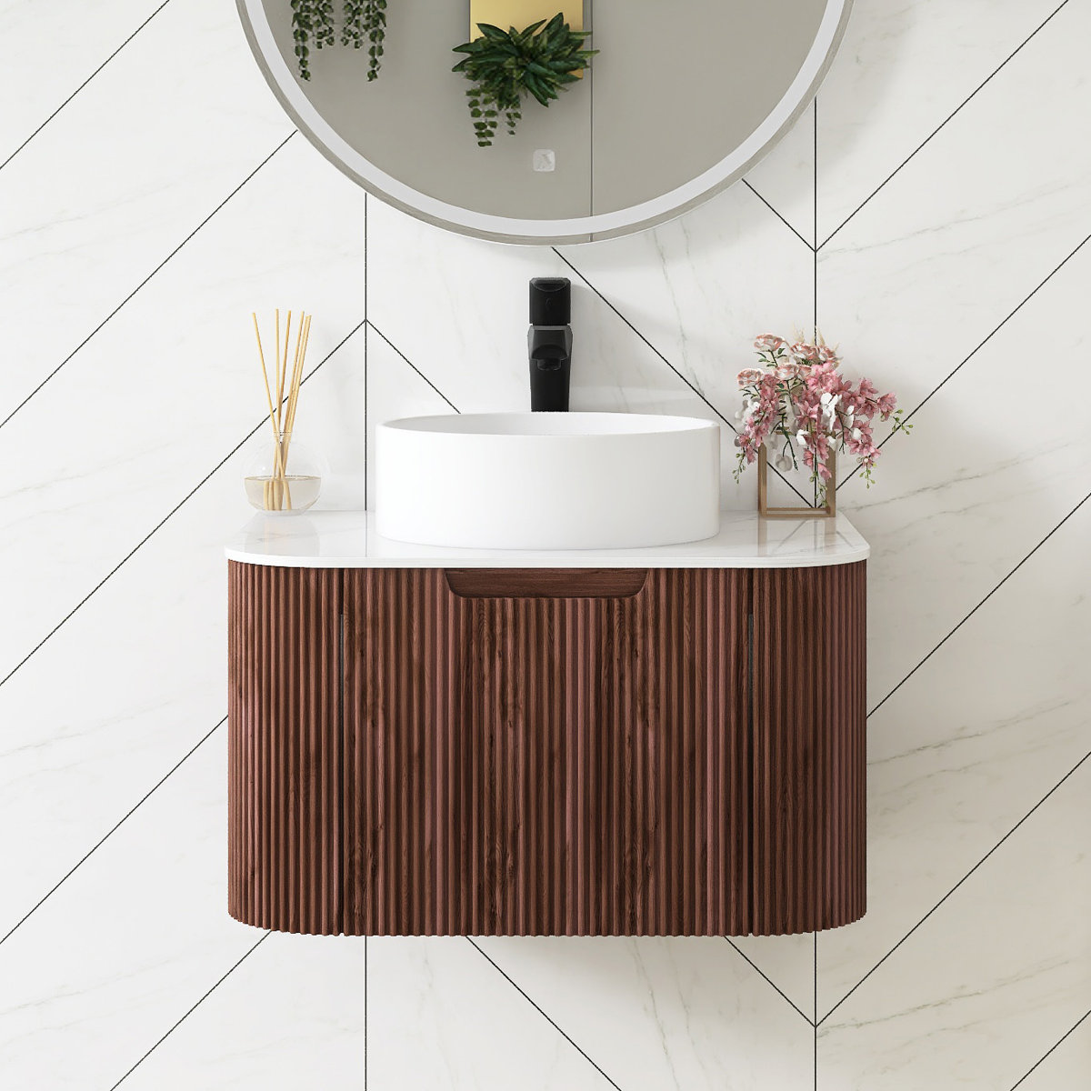 Ebern Designs 24" Wall Mounted Bathroom Vanity With Round Ceramic Basin